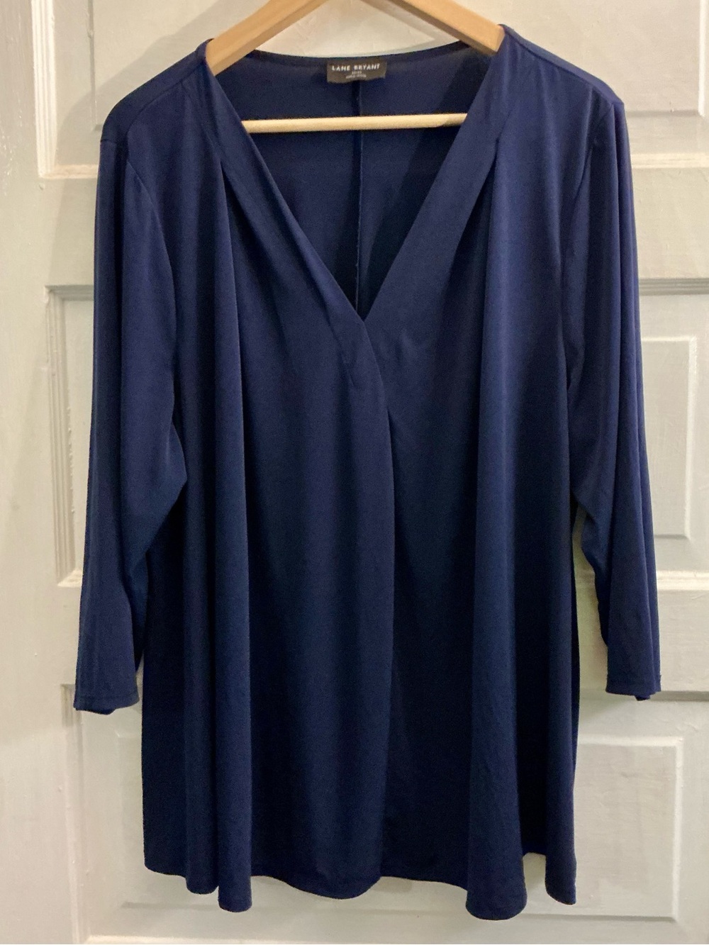 Lane Bryant Navy Faux Wrap Tunic Top Plus Size 22/24 Stretch 3/4 Sleeve